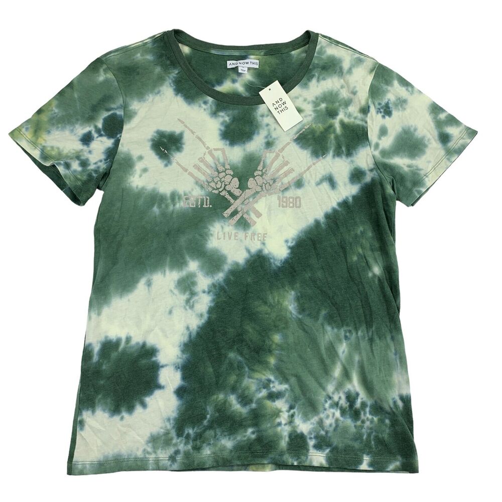 And Now This Mens Live Free Graphic Tie-Dye Short Sleeve T-Shirt Green XL